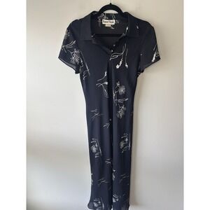 Vintage Ronni Nicole 90s Short Sleeve Floral Collared Maxi Shirt Dress Y2K Sz 10